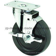 O rodízio de borracha preto de tamanho médio de 4inch Biaxial roda com freio lateral